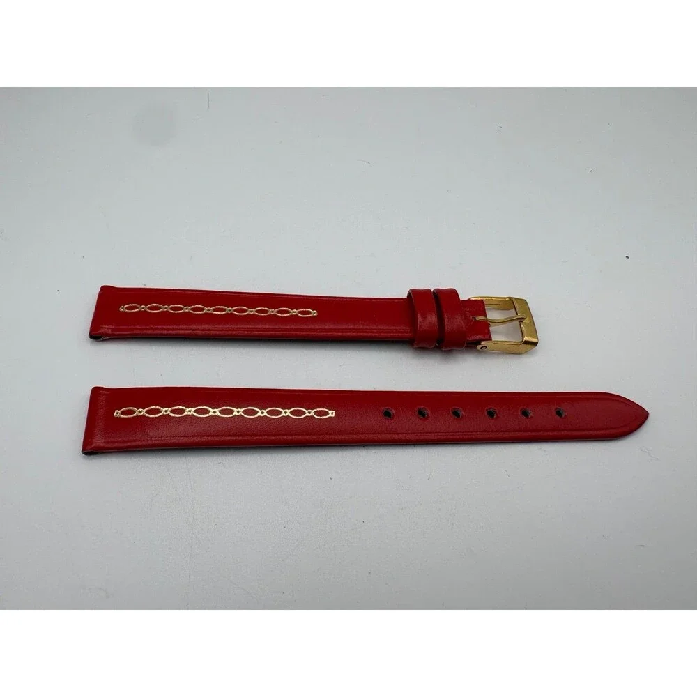 Vintage NOS Ernest Borel Swiss 12mm Red Watch Strap - Gold Chain Motif